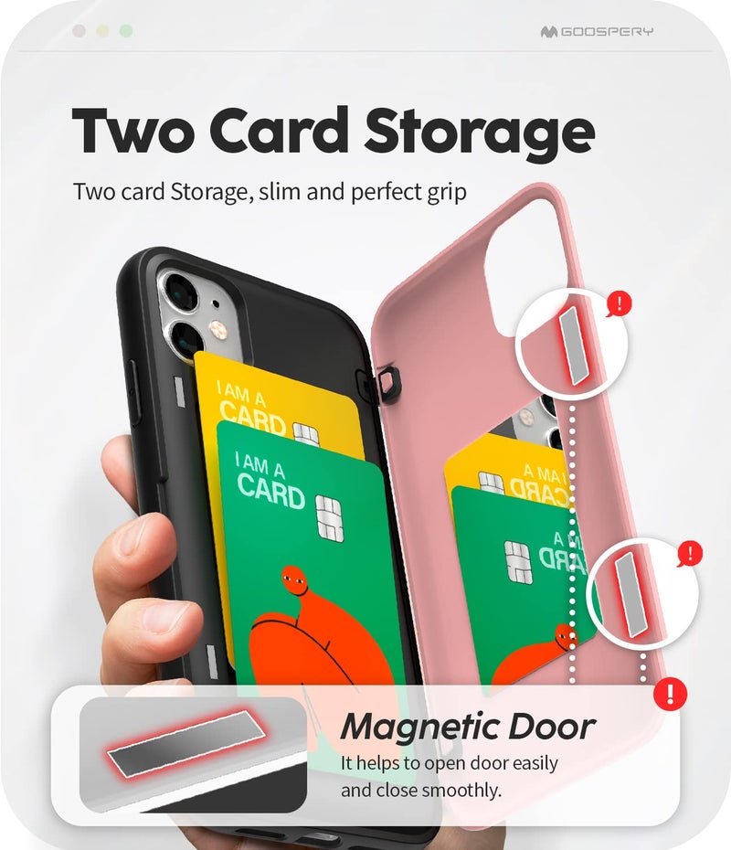 GOOSPERY Magnetic Door Bumper Compatible with iPhone 11 Case, Card Holder Wallet Easy Magnet Auto Closing Protective Dual Layer Sturdy Phone Back Cover - Pink - Image 3